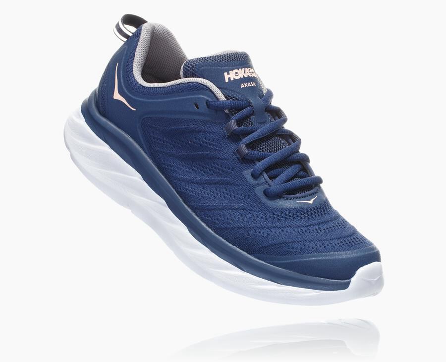 Running Shoes Womens - Hoka One One Akasa - Blue/White - IHATGNL-15